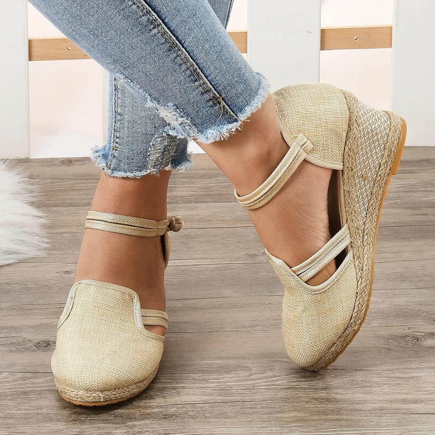 Women's Espadrilles Closed Toe Wedges Heels Sandals Close Toed Platform Wedge Shoes Comfortable Low Heel Canvas Dressy Summer Ankle Strap Casual 2025 Non-Slip Espadrille Sandals