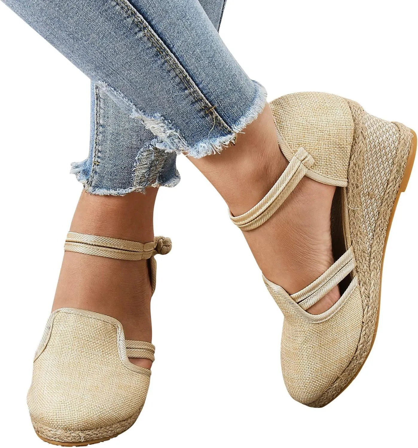 Women's Espadrilles Closed Toe Wedges Heels Sandals Close Toed Platform Wedge Shoes Comfortable Low Heel Canvas Dressy Summer Ankle Strap Casual 2025 Non-Slip Espadrille Sandals