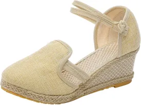 Women's Espadrilles Closed Toe Wedges Heels Sandals Close Toed Platform Wedge Shoes Comfortable Low Heel Canvas Dressy Summer Ankle Strap Casual 2025 Non-Slip Espadrille Sandals