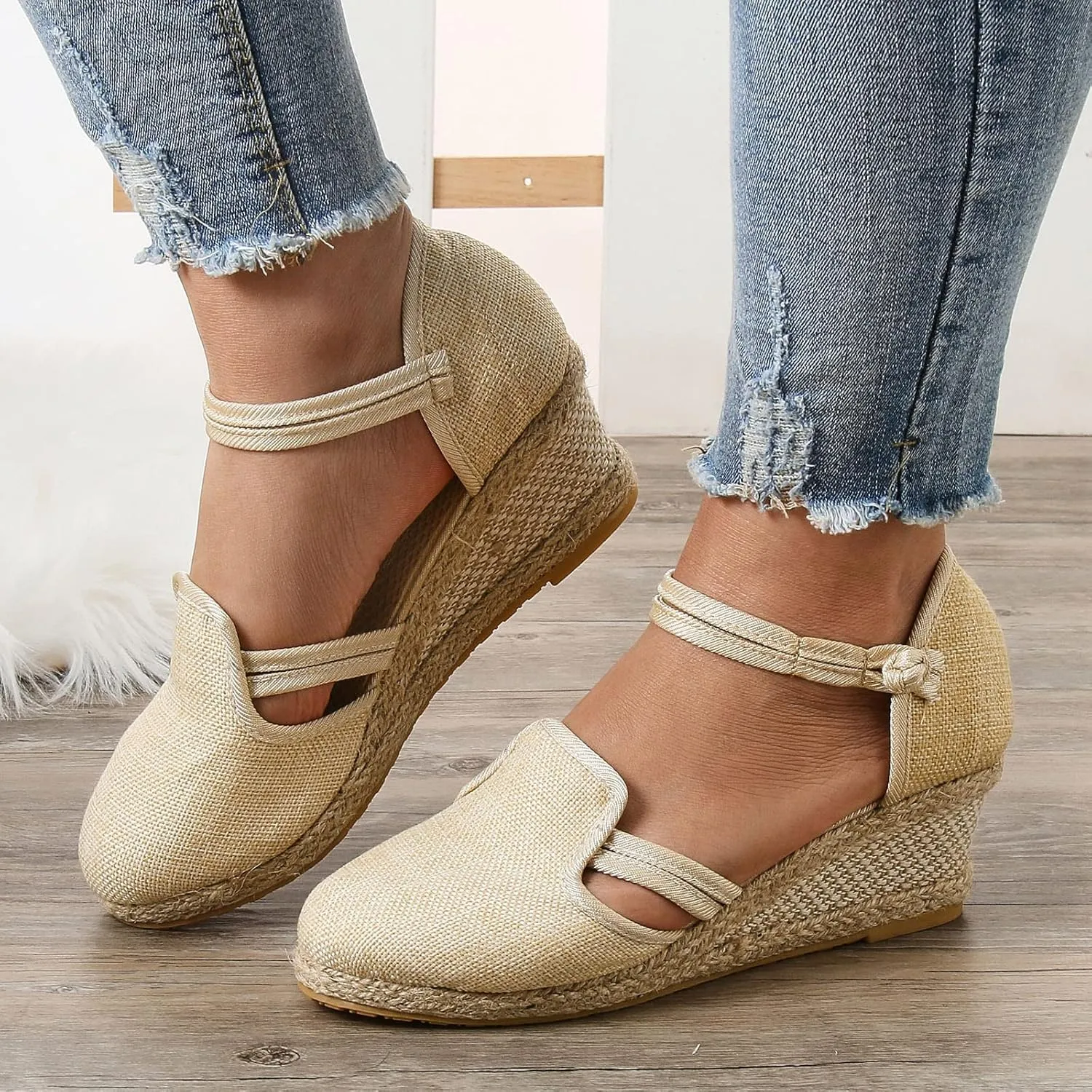 Women's Espadrilles Closed Toe Wedges Heels Sandals Close Toed Platform Wedge Shoes Comfortable Low Heel Canvas Dressy Summer Ankle Strap Casual 2025 Non-Slip Espadrille Sandals