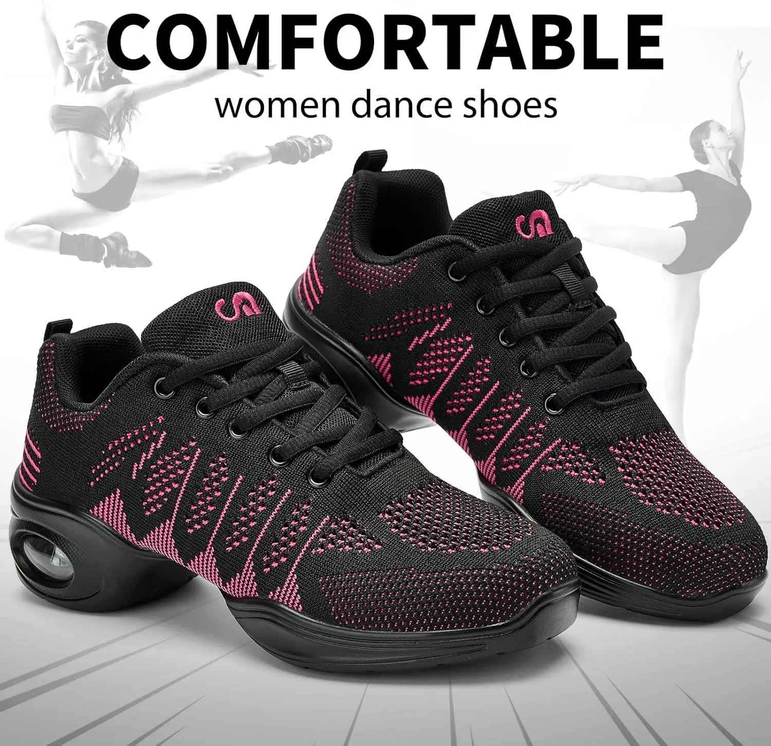 Women's Jazz Shoes Lace-up Sneakers - Breathable Shoes Air Cushion Lady Split Sole Athletic Walking Dance Shoes Platform