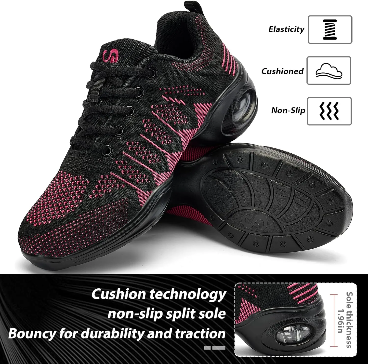 Women's Jazz Shoes Lace-up Sneakers - Breathable Shoes Air Cushion Lady Split Sole Athletic Walking Dance Shoes Platform