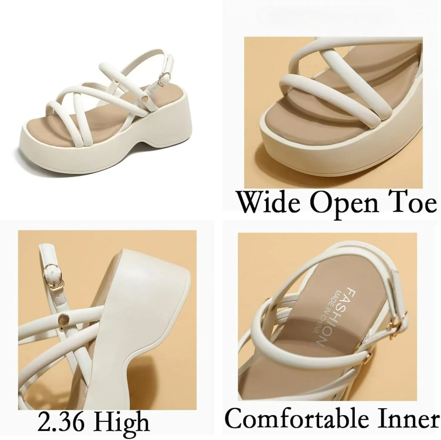 Women's Platform Chunky Heels Sandals with Adjustable Ankle Strap Wide Open Toe Roman Sandals for Wedding Work Party Dress
