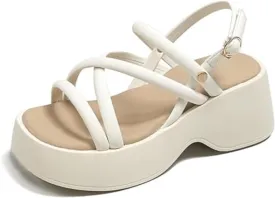 Women's Platform Chunky Heels Sandals with Adjustable Ankle Strap Wide Open Toe Roman Sandals for Wedding Work Party Dress
